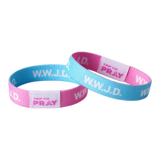 Blue & Pink WWJD - Tap to Pray Wristband