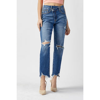 Hannah Distressed Dark Girlfriend Jeans