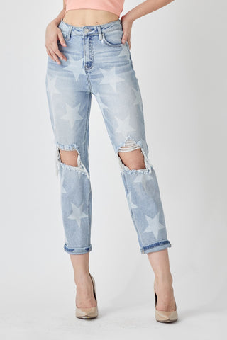 Isla Star Printed Distressed Boyfriend Jeans