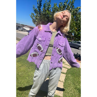 Purple Corduroy Sequin Football Jacket