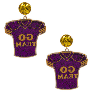 Football Themed Purple & Gold Glitter Earrings