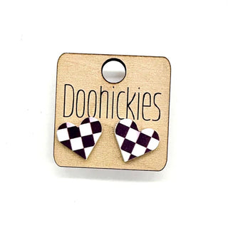 Checkered Heart Studs