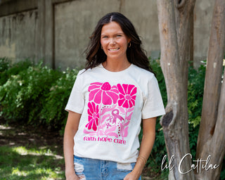 Faith Hope Cure Flowers - Cancer Tee