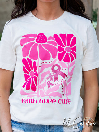 Faith Hope Cure Flowers - Cancer Tee
