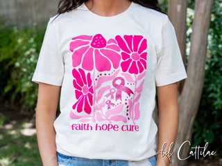 Faith Hope Cure Flowers - Cancer Tee