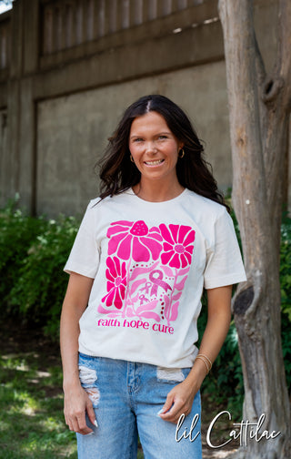 Faith Hope Cure Flowers - Cancer Tee