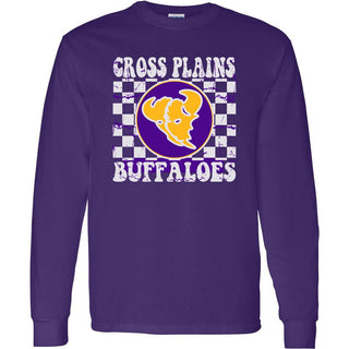 Cross Plains Buffaloes - Checkered Long Sleeve T-Shirt