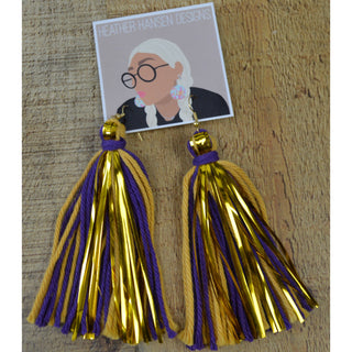Purple & Metallic Gold Tassel Earrings