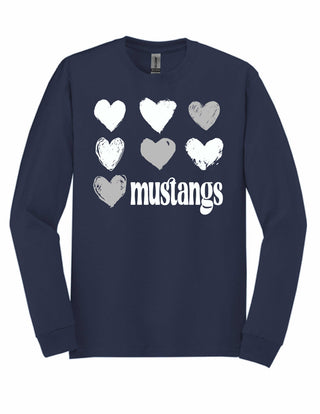 Martinez Mustangs - Foil Hearts Long Sleeve T-Shirt