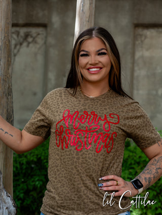 Merry Christmas Glitter - Animal Print Christmas Tee