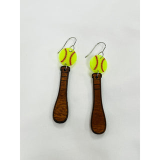 Softball & Bat Dangle Earrings