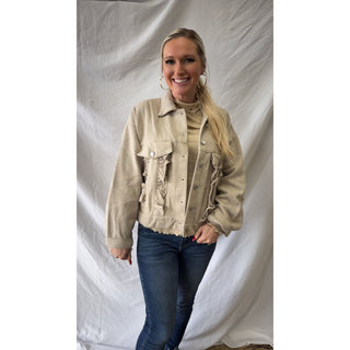 Taupe Ruffle Detail Jacket