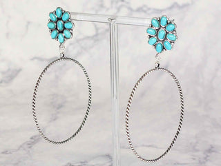 2373 R2-63 TURQ CONCHO TWISTED TEXTURED HOOP Earrings