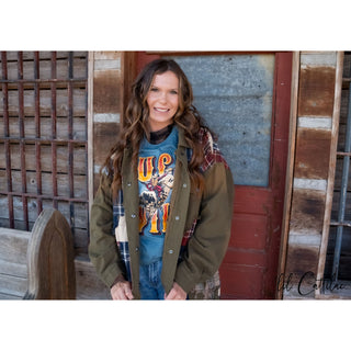 Long Plaid Patched Jacket