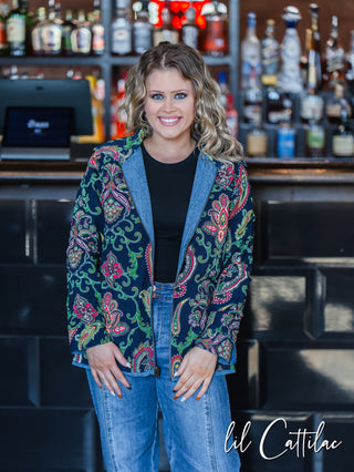 Denim Blue Reversible Embroidered Jacket
