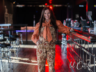 Sadie Orange Check Bowtie Long-Sleeve Top