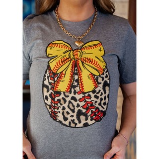 Leopard Softball with Bow - Softball Tee - Lil Cattilac