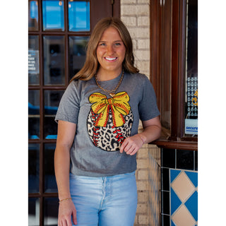 Leopard Softball with Bow - Softball Tee - Lil Cattilac