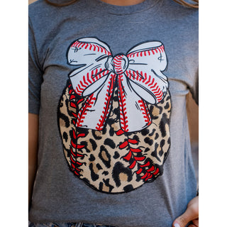 Leopard Baseball with Bow - Baseball Tee - Lil Cattilac