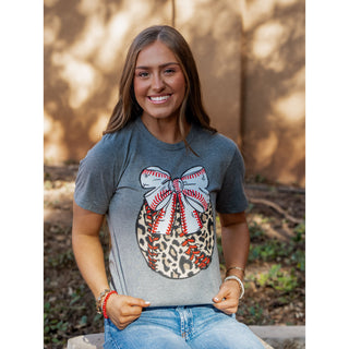 Leopard Baseball with Bow - Baseball Tee - Lil Cattilac