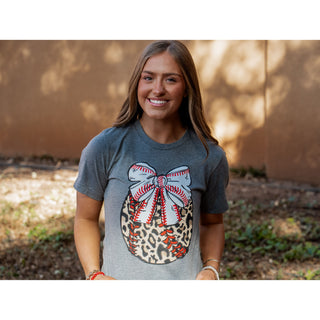 Leopard Baseball with Bow - Baseball Tee - Lil Cattilac