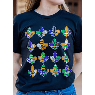 Fleur De Lis Patterned - Mardi Gras Tee - Lil Cattilac