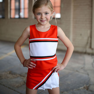 Orange, Black & White Metallic Cheerleading Outfit