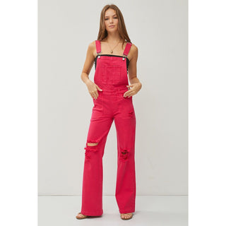 Fuchsia Wide-Leg Front Patch Pocket Overalls