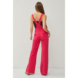 Fuchsia Wide-Leg Front Patch Pocket Overalls