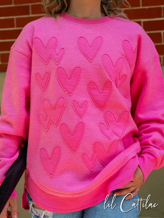 Pink Heart Appliqued Poncho Sweatshirt - Singles