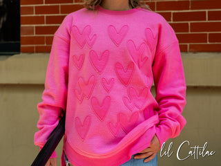 Pink Heart Appliqued Poncho Sweatshirt - Singles