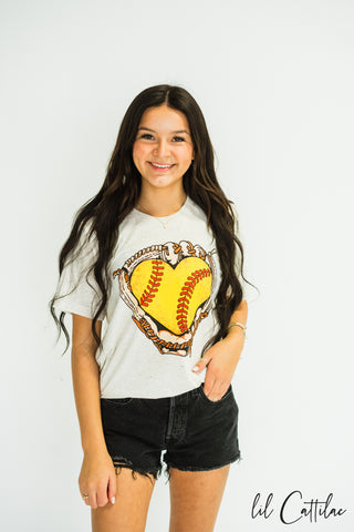 Softball Glove with Heart - Softball Tee