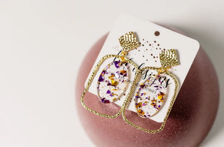 Golden Purple Confetti Earrings