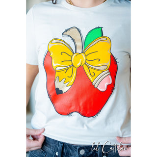 Teacher Apple with Pencil Bow Tee