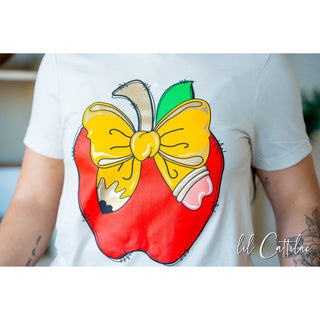 Teacher Apple with Pencil Bow Tee