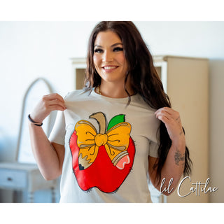 Teacher Apple with Pencil Bow Tee