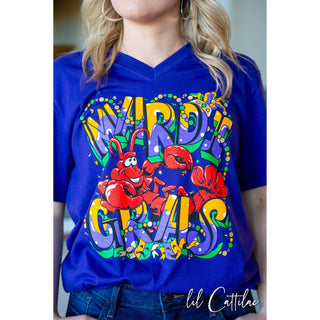 Mardi Gras Crawfish V-Neck Tee