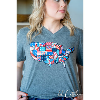 Patchwork USA - V-Neck Patriotic Tee