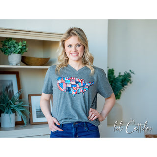 Patchwork USA - V-Neck Patriotic Tee