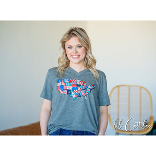 Patchwork USA - V-Neck Patriotic Tee