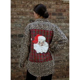 Santa Patch on an Animal Print Flannel
