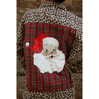 Santa Patch on an Animal Print Flannel