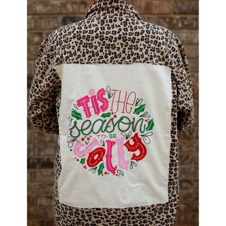 Tis the Season to be Jolly Patch on an Animal Print Flannel