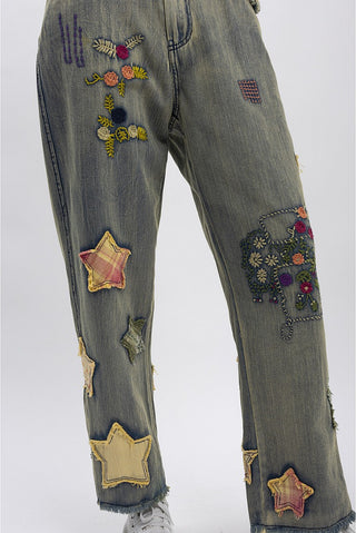 Denim Star Patchwork Pants