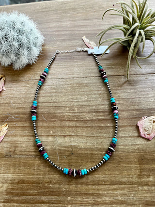 Navajo Choker with Real Turquoise & Purple Spiny Oyster Necklace