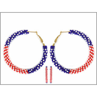 Patriotic Flag Hoop Seed Bead Earrings