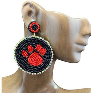 Circle with Paw Seed Bead Earrings