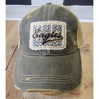 Eagles Repeat w/ Script Patch Distressed Mesh Cap