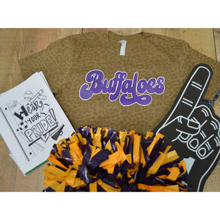 Cross Plains Buffaloes - Script with Animal Print T-Shirt