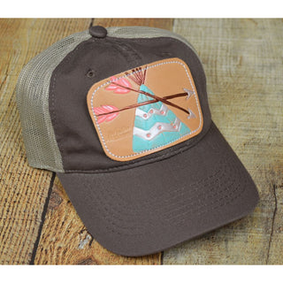 Mint Teepee Leather Patch on a Trucker Cap
